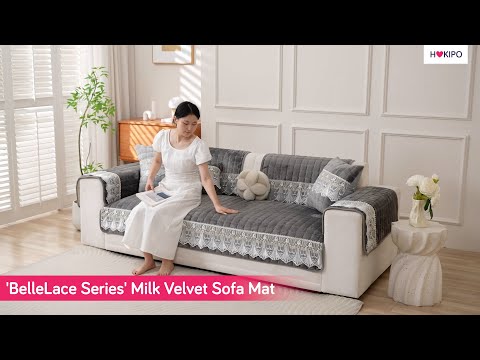 BelleLace Series Imperial Milk Velvet Sofa Cover Mat with Lace Design - Porpoise Grey