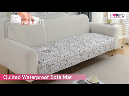 HOKIPO Quilted, Waterproof and Anti-Slip Sofa Cover Mat, Motifs Cloud Grey