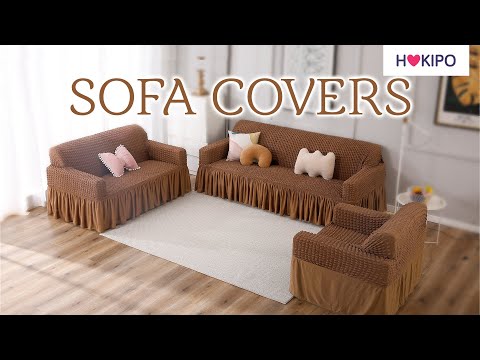 Elastic Stretchable 280 GSM Bubble Sofa Cover with Frill, Beige