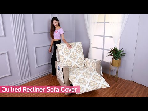Quilted Printed Recliner Mats for 1 Seater Recliner Sofa, Tropical Leaves Pastel