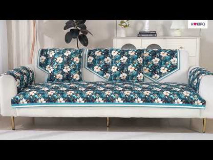 Florentina Series Printed Holland Velvet Sofa Mat - Peony Lavender