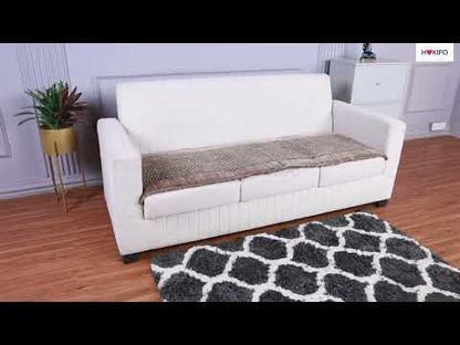 Handloom Made Thick Poly Velvet Reversible Sofa Mat for 1/2/3 Seater, Buff Cream