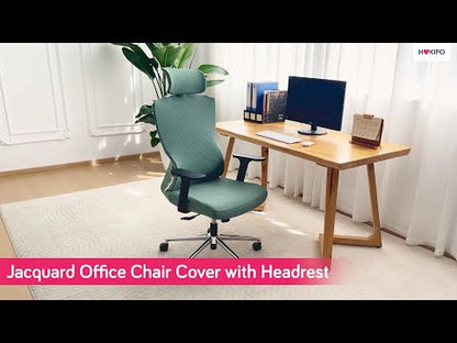 Stretchable Jacquard Office Boss Chair Seat Cover with Headrest Cover for Computer Desk Chair, Teal