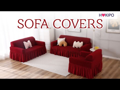 Elastic Stretchable 280 GSM Bubble Sofa Cover with Frill, Cherry Red
