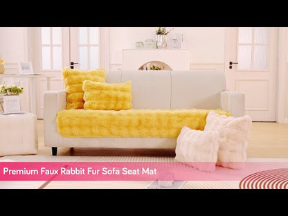 Premium Faux Rabbit Fur Anti Slip Sofa Mat for 1/2/3 Seater, Honey Yellow