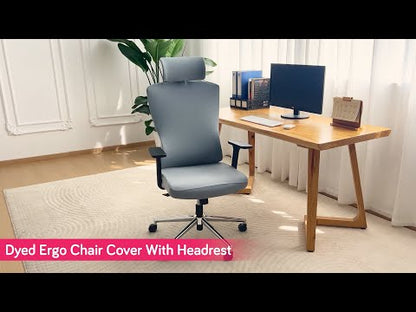 Office Chair Cover with Headrest (High-Back) – 140 GSM Stretch Fabric – Washable, Anti-Slip Fit for Ergonomic Mesh Office Chairs, Beige
