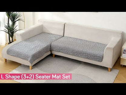 Premium Pebble Milk Velvet Sofa Cover Mat for L Shape Sofa (3+2 Seater), Moon Grey