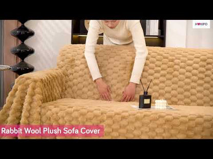 Luxury Rabbit Wool Plush Sofa Throw, Cream