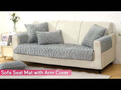 Premium Pebble Milk Velvet Anti Slip Sofa Cover Mat with 2 Armrest Cover, Moon Grey