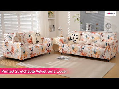 Premium Printed Velvet Sofa Cover 1/2/3 Seaters Fully Covered, Blue Azure Botanical