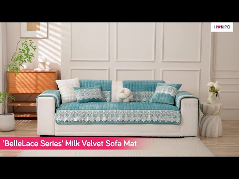 BelleLace Series Imperial Milk Velvet Sofa Cover Mat with Lace Design - Celdaon Blue