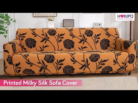 Elastic Stretchable Printed 140gsm Fully Covered Sofa Cover, Intense Grey Abstract Floral