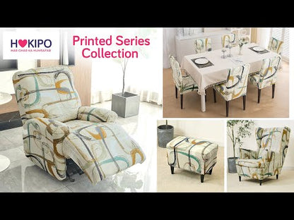 Elastic Stretchable Printed 140gsm Fully Covered Recliner Sofa Cover, Parchement Beige Abstract Art