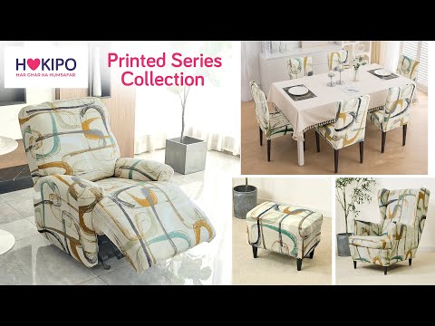 Elastic Stretchable Printed 140gsm Fully Covered Recliner Sofa Cover, Parchement Beige Abstract Art