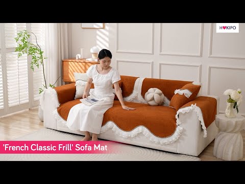 French Classic Frill Wavy Sofa Cover Mat, Copper Orange