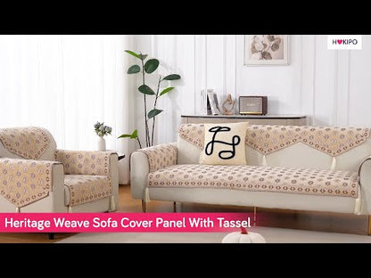 Heritage Weave Premium Jacquard Sofa Cover Set with Tassels -  Crimson Red