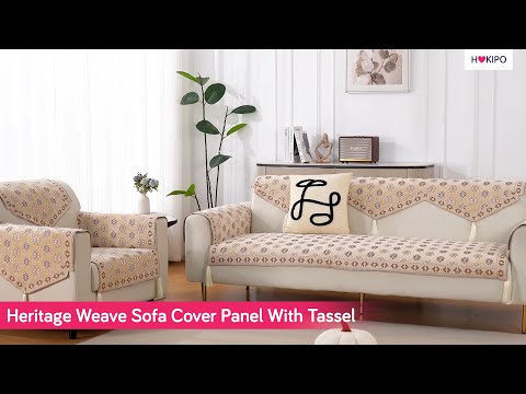 Heritage Weave Premium Jacquard Sofa Cover Set with Tassels -  Crimson Red