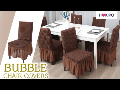 Elastic Stretchable 280 GSM Bubble Dining Chair Cover with Frill, Beige