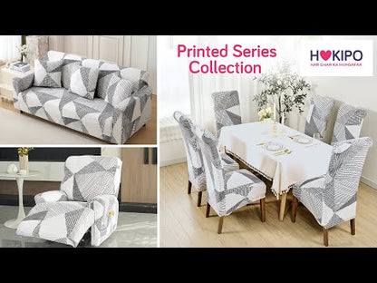 Elastic Stretchable Printed 140gsm Fully Covered Recliner Sofa Cover, Snow White Black Geometry