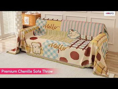 All-Season Chenille Sofa Throw, Patchwork Puppy Series