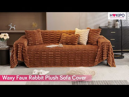 Luxury Waxy Faux Rabbit Fluffy Plush Sofa Throw, Beige