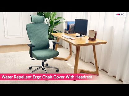 Water Repellent Office Chair Cover with Headrest (High-Back) – 210 GSM Stretch Jacquard – Washable, Anti-Slip Fit for Ergonomic Mesh Office Chairs, Dark Grey