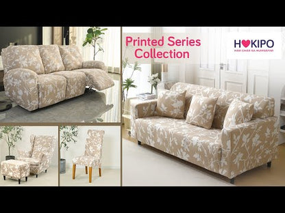 Elastic Stretchable Printed 140gsm Fully Covered Recliner Sofa Cover, Buff Brown Sillehoute Floral