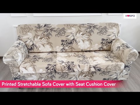 Printed Stretchable Sofa Slipcover with 1/2/3 Pc Separate Seat Cushion Cover for each 1/2/3 Seater, Grey Misty Branches