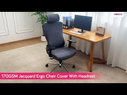 Office Chair Cover with Headrest (High-Back) – 170 GSM Stretch Jacquard – Washable, Anti-Slip Fit for Ergonomic Mesh Office Chairs, Turquoise