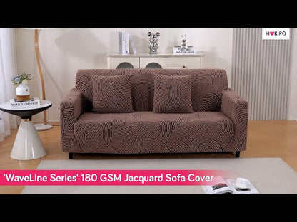 'WaveLine Series' Jacquard Sofa Cover 1/2/3/4-seater Fully Covered, Ash Grey