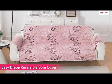 Easy Drape Reversible Quilted 5-Seater Sofa Cover (3+1+1), Blue Blossom