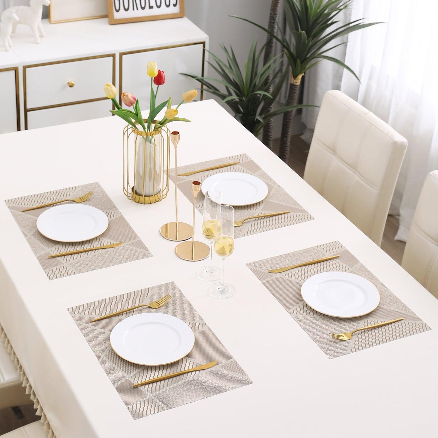 PVC Dining Table Mats, Abstract Beige - HOKIPO | Har Ghar ka Humsafar