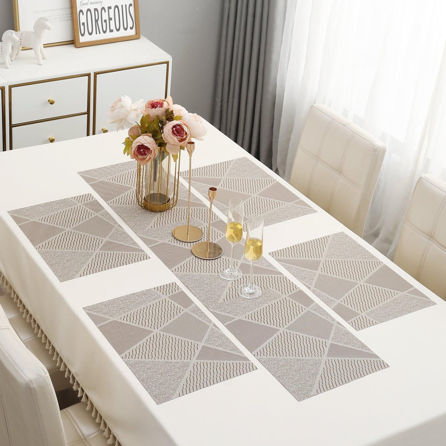 PVC Dining Table Mats, Abstract Beige - HOKIPO | Har Ghar ka Humsafar