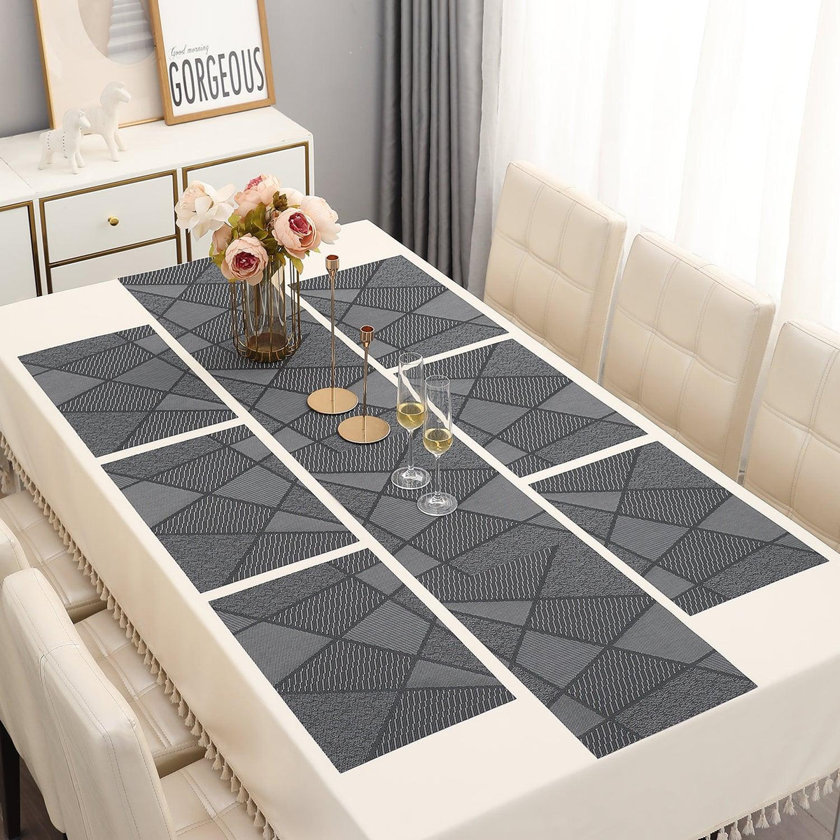 PVC Dining Table Mats, Abstract Black - HOKIPO | Har Ghar ka Humsafar