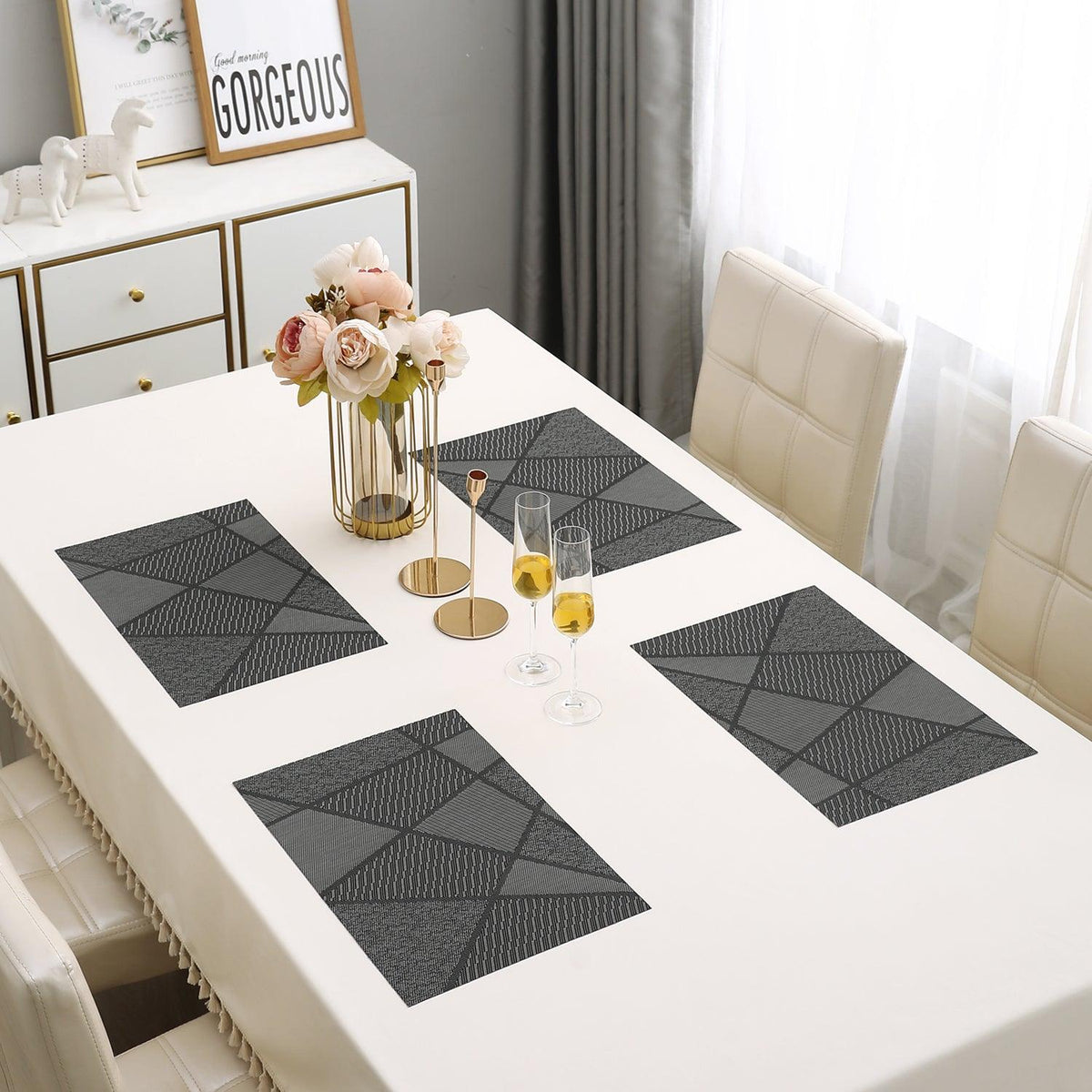 PVC Dining Table Mats, Abstract Black - HOKIPO | Har Ghar ka Humsafar