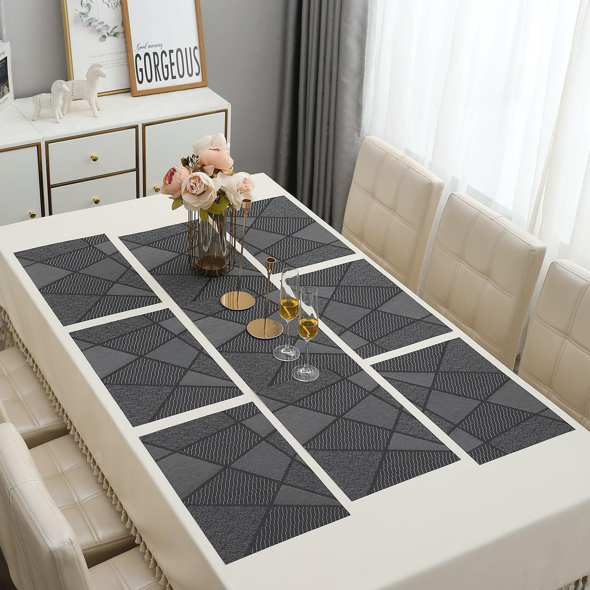 PVC Dining Table Mats, Abstract Black - HOKIPO | Har Ghar ka Humsafar