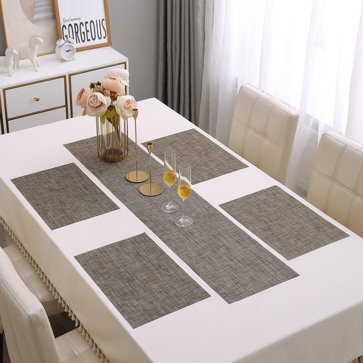 PVC Dining Table Mats, Ash Grey - HOKIPO | Har Ghar ka Humsafar