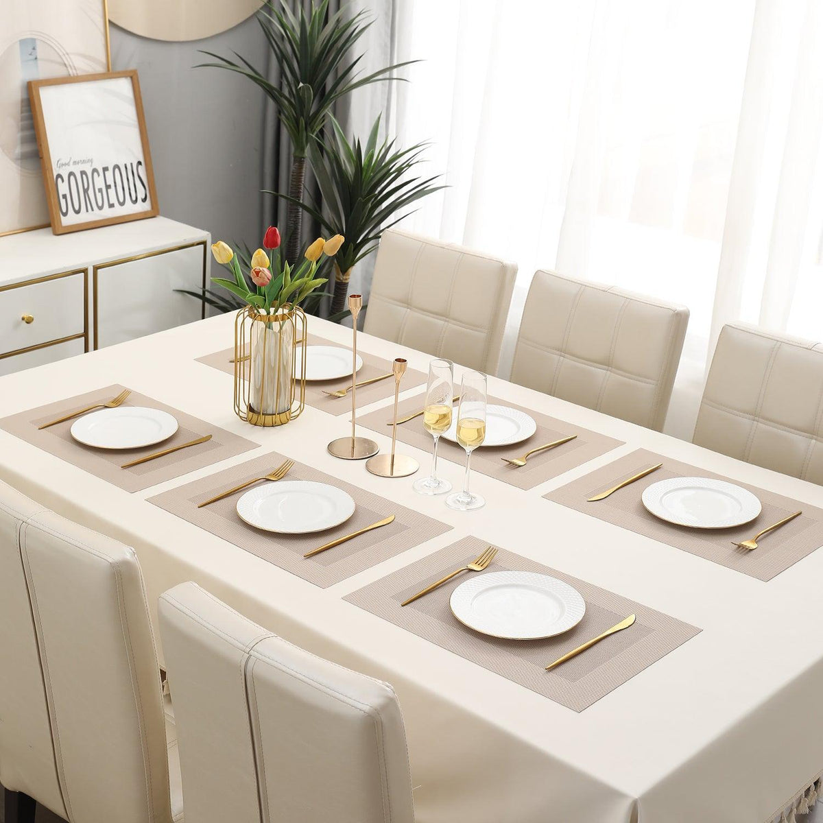 PVC Dining Table Mats, Beige - HOKIPO | Har Ghar ka Humsafar