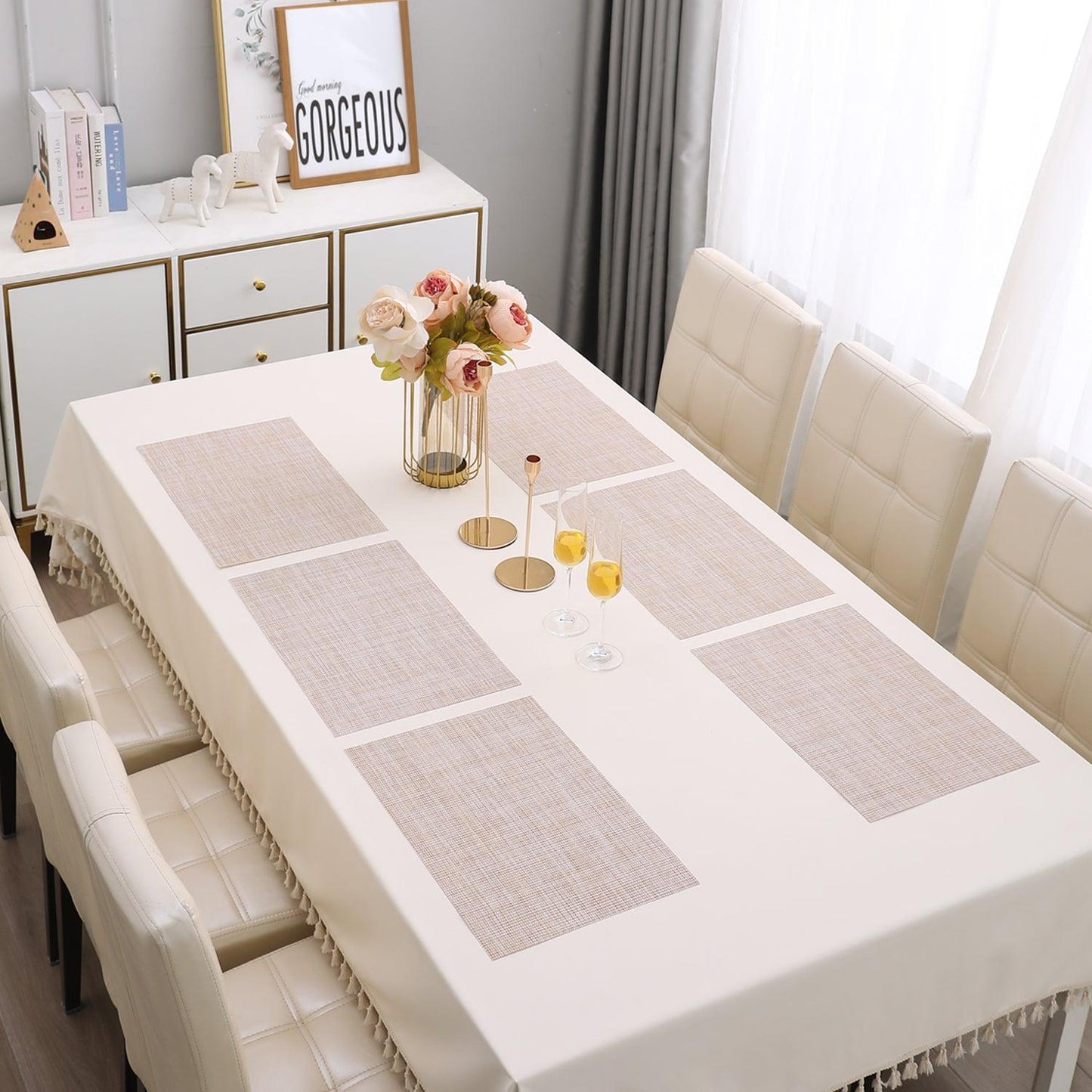 PVC Dining Table Mats, Beige - HOKIPO | Har Ghar ka Humsafar