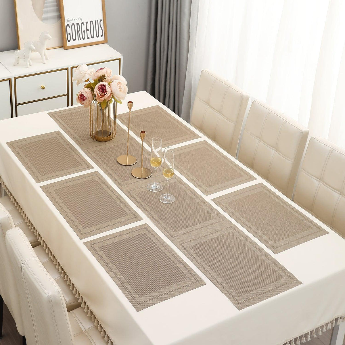 PVC Dining Table Mats, Beige - HOKIPO | Har Ghar ka Humsafar