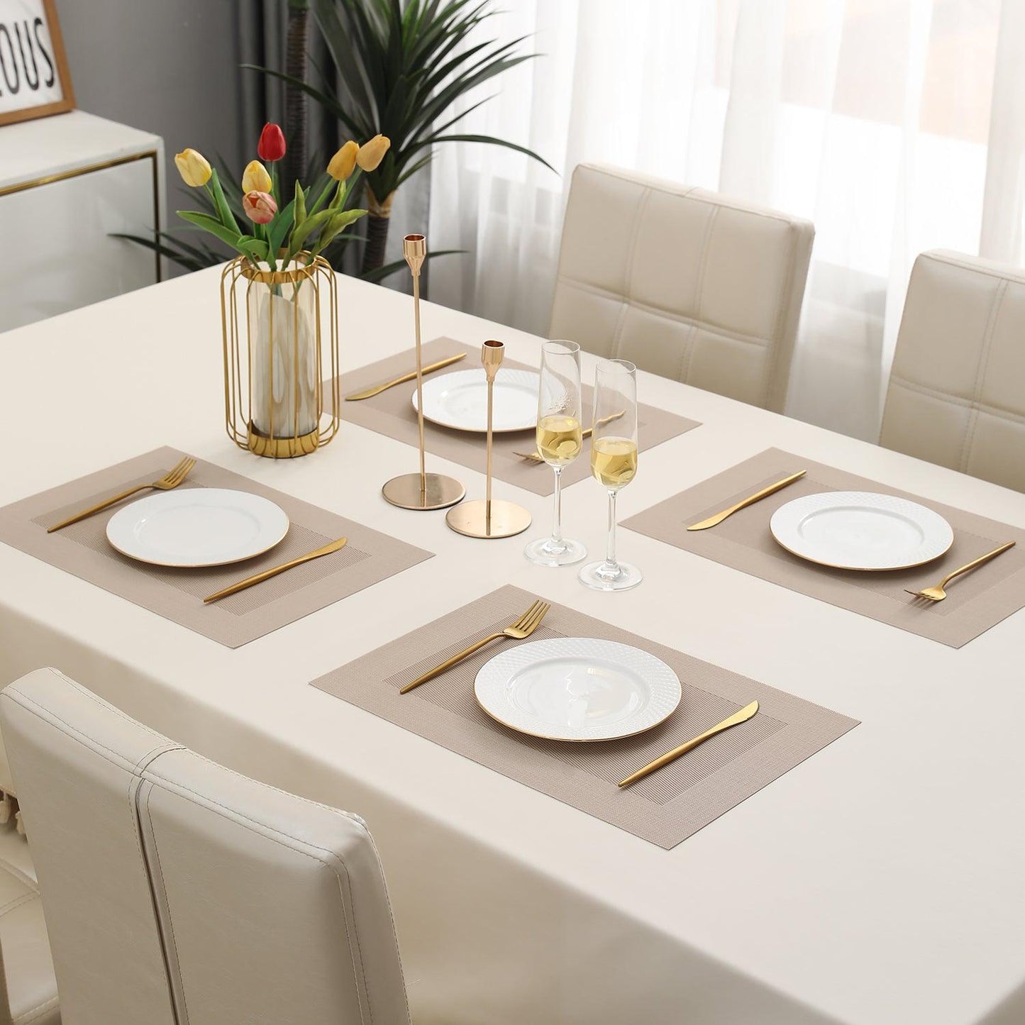 PVC Dining Table Mats, Beige - HOKIPO | Har Ghar ka Humsafar