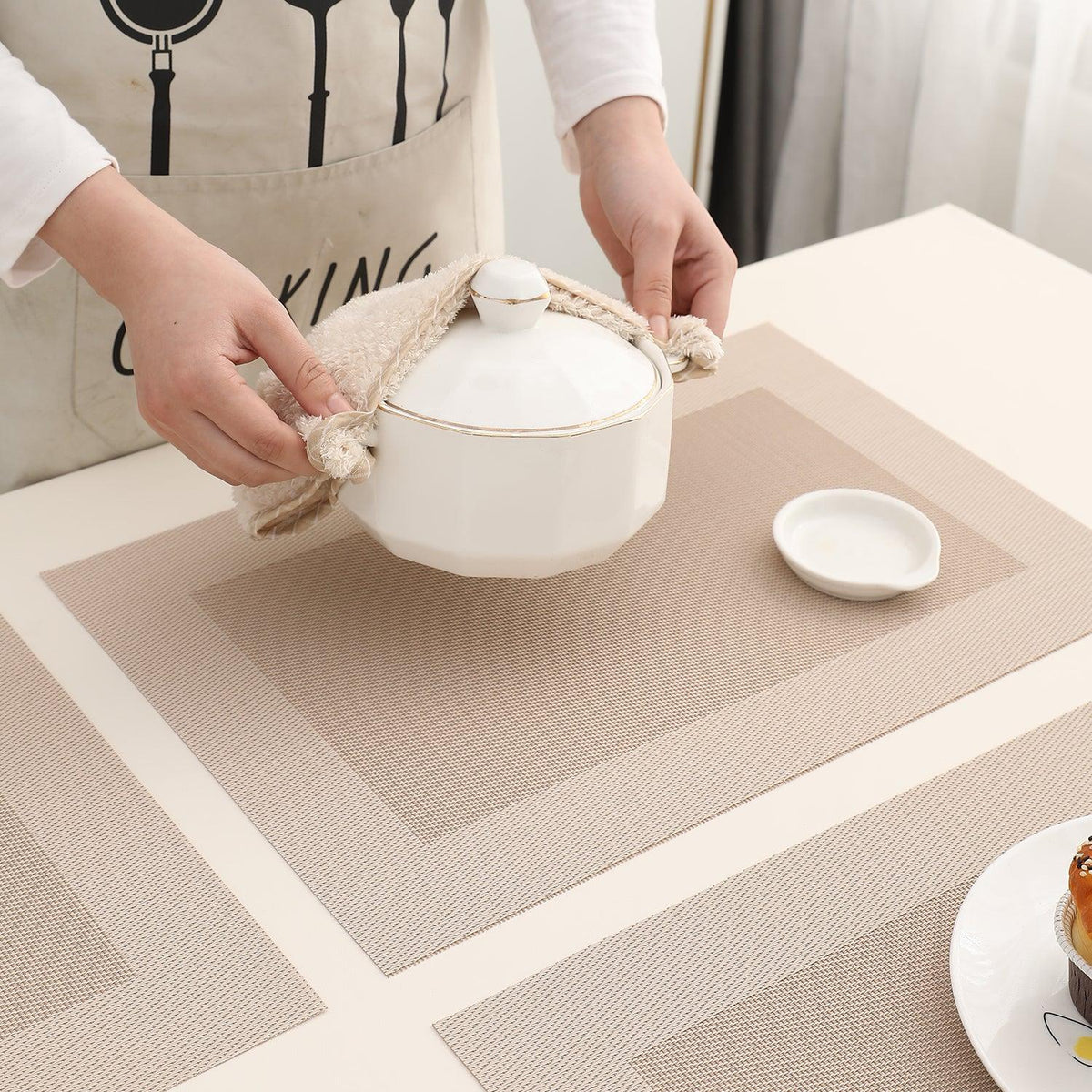 PVC Dining Table Mats, Beige - HOKIPO | Har Ghar ka Humsafar