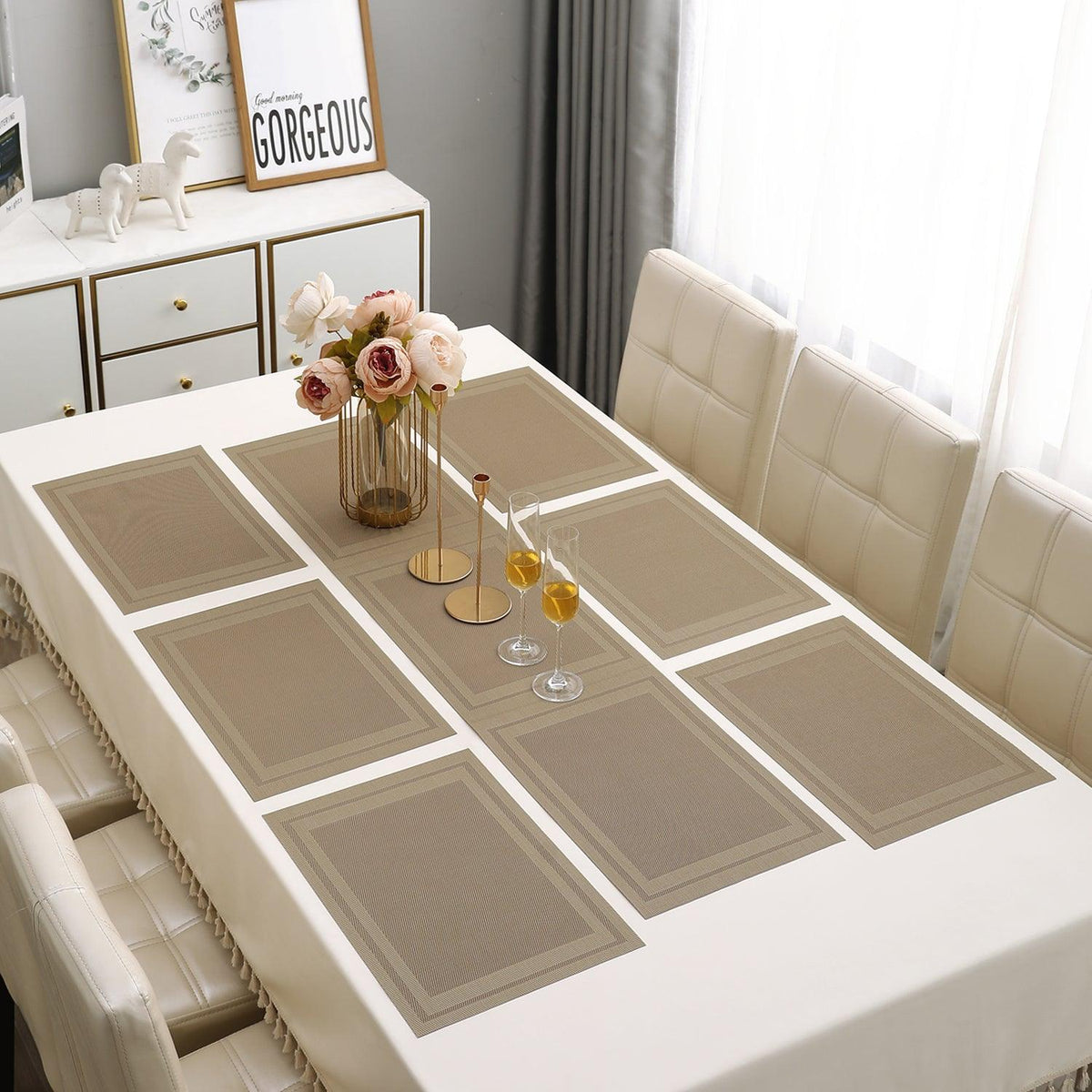 PVC Dining Table Mats, Beige - HOKIPO | Har Ghar ka Humsafar