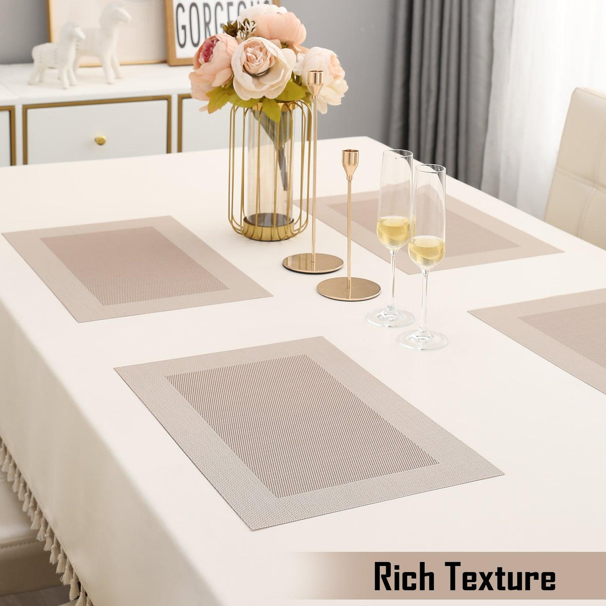 PVC Dining Table Mats, Beige - HOKIPO | Har Ghar ka Humsafar