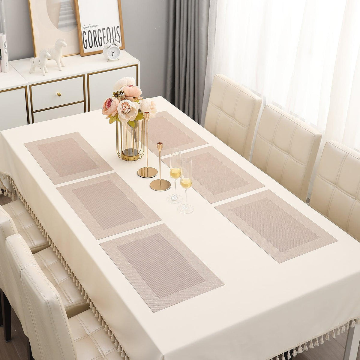 PVC Dining Table Mats, Beige - HOKIPO | Har Ghar ka Humsafar