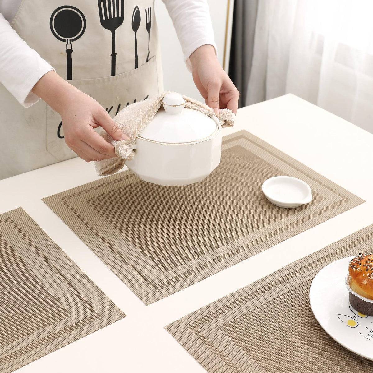 PVC Dining Table Mats, Beige - HOKIPO | Har Ghar ka Humsafar