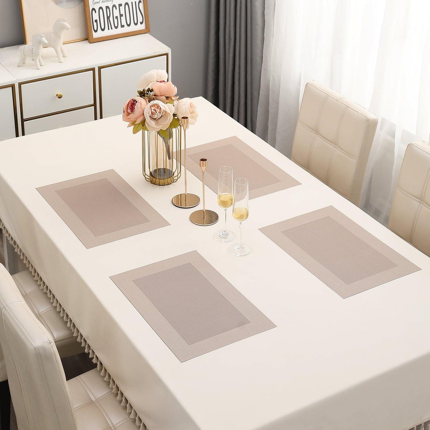 PVC Dining Table Mats, Beige - HOKIPO | Har Ghar ka Humsafar