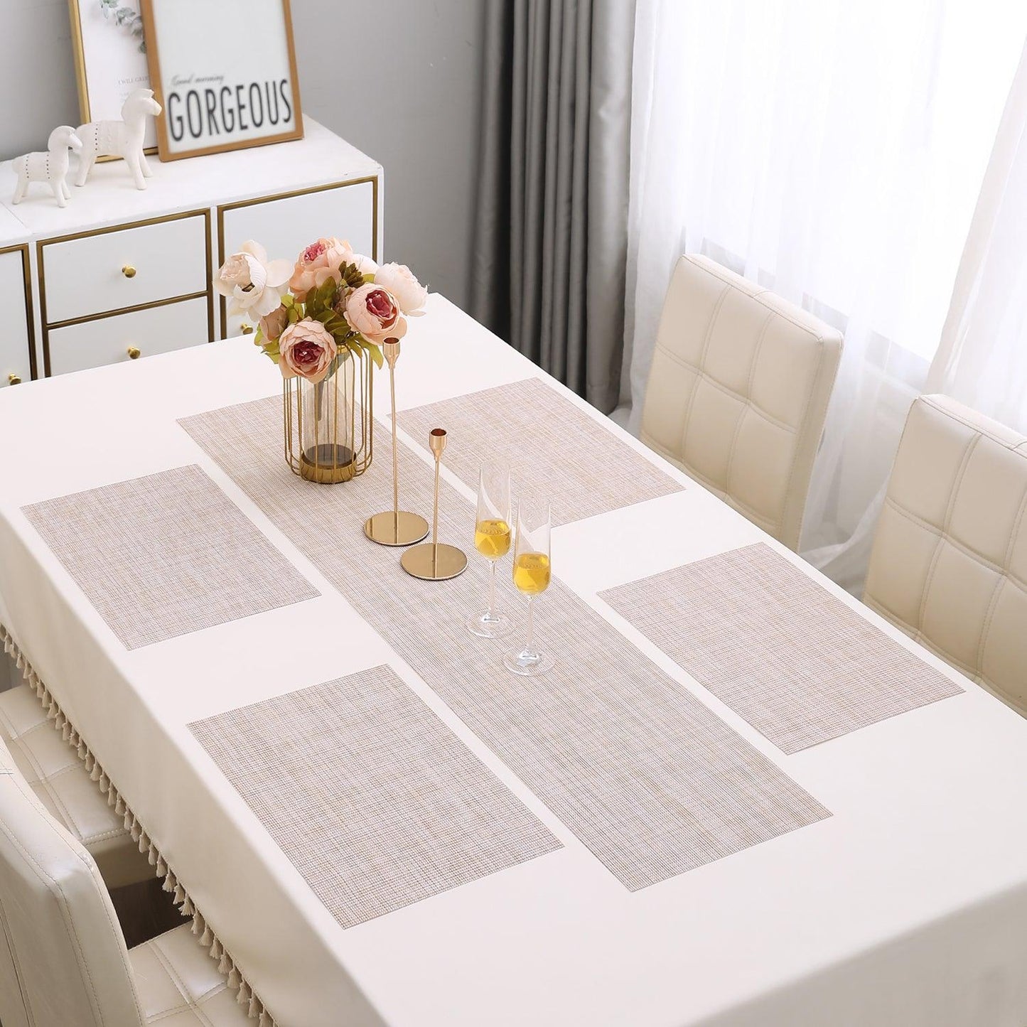 PVC Dining Table Mats, Beige - HOKIPO | Har Ghar ka Humsafar