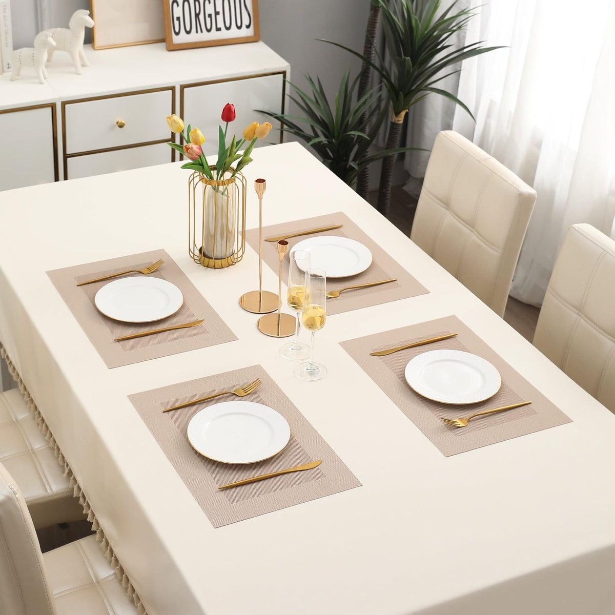 PVC Dining Table Mats, Beige - HOKIPO | Har Ghar ka Humsafar