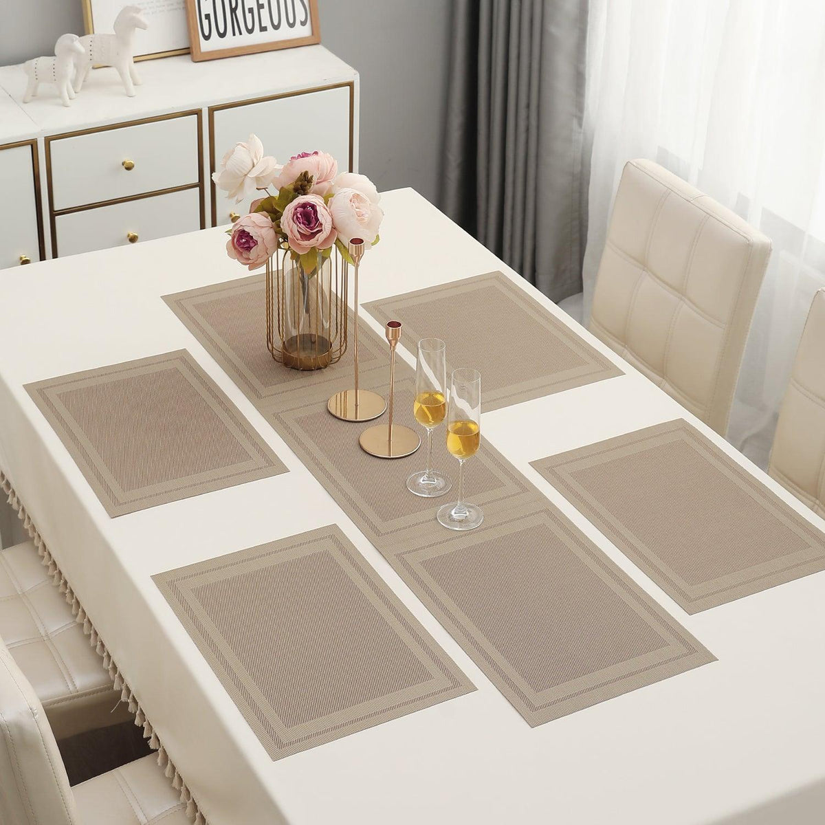 PVC Dining Table Mats, Beige - HOKIPO | Har Ghar ka Humsafar